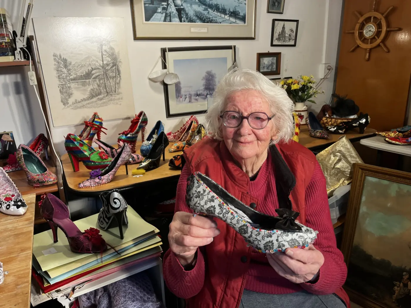 99 year old shoe artist in high heel heaven